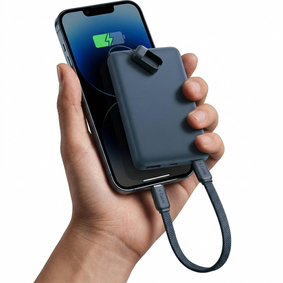 Portable 10000mAh Power Bank with 45W Output and Integrated USB-C Cable
