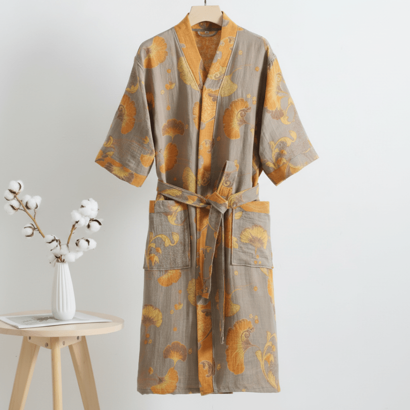 Organic Cotton Two-Tone Bathrobe – Reversible Double-Gauze Kimono