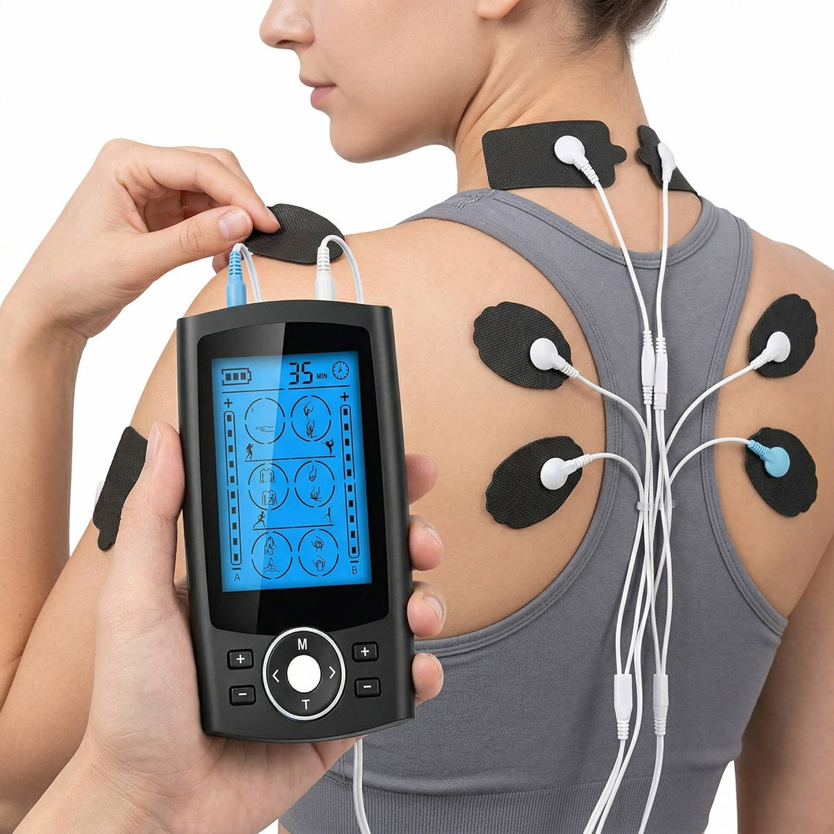 Dual Channel Muscle Stimulator with 10 Electrode Pads and 24 Modes