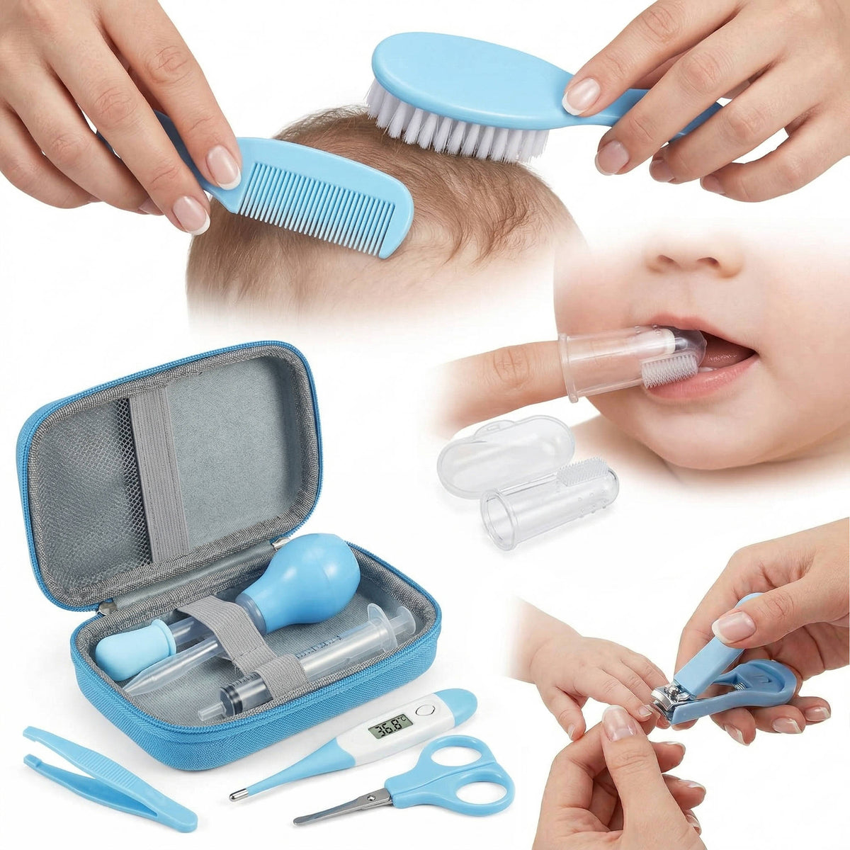 12-Piece Baby Care Set with Comb, Brush, Toothbrush, Clippers, and Scissors