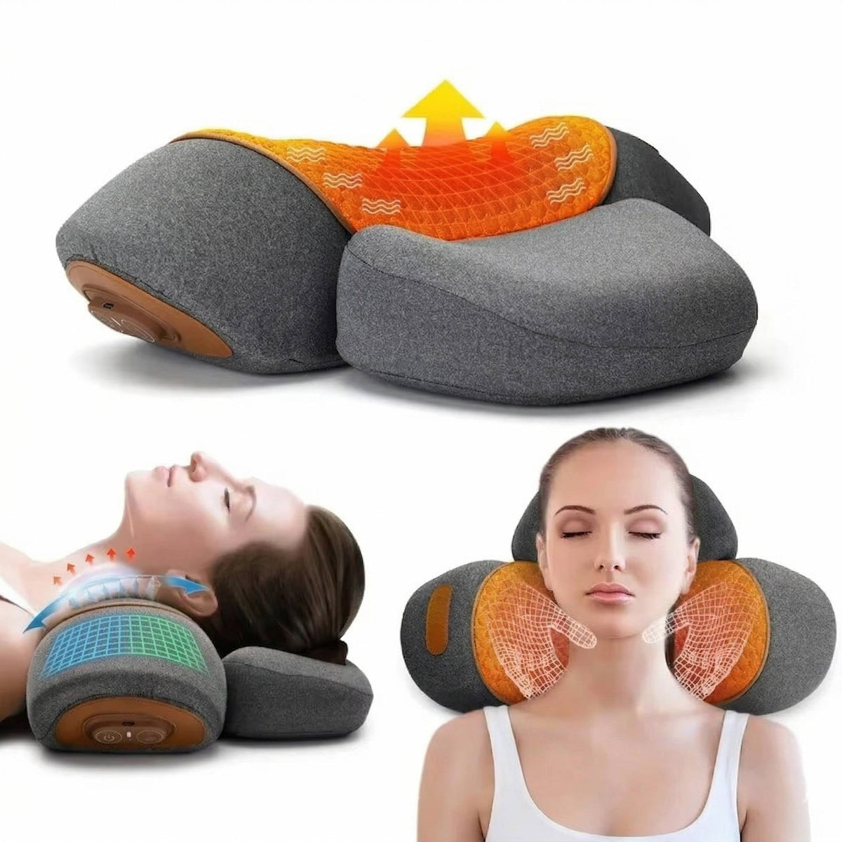Neck Massage Pillow with Heat, Adjustable Support, and Vibration Options