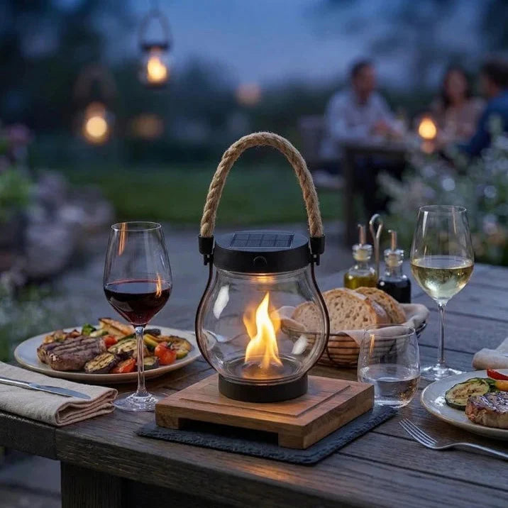 Weatherproof Solar Lantern with Flame Effect – 8-Hour Light & USB-C Charge