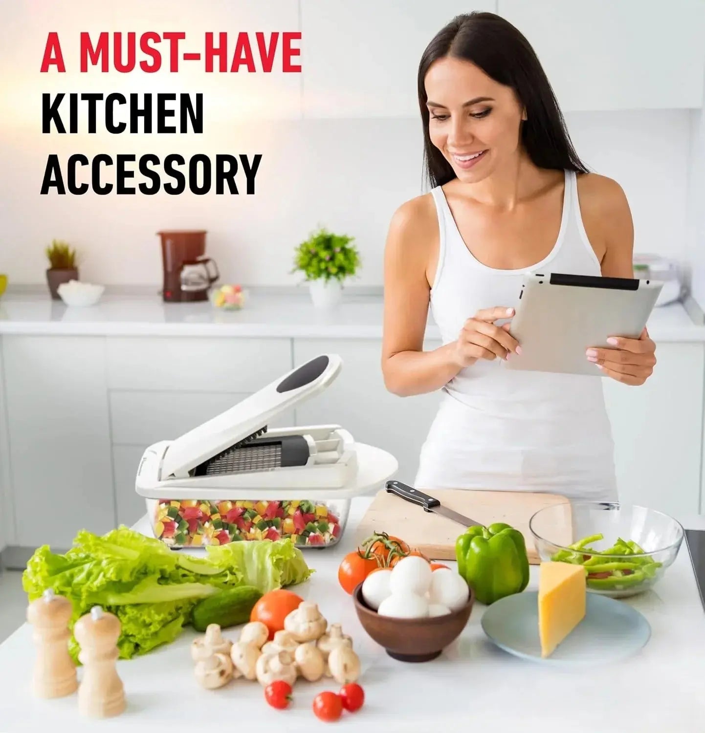 Vegetable Cutter with Safety Holder and Catch Container – Dicing, Slicing, and Grating