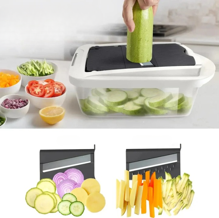 8 Blades Vegetable Slicing Tool – Comes with Collection Box & Safety Guard