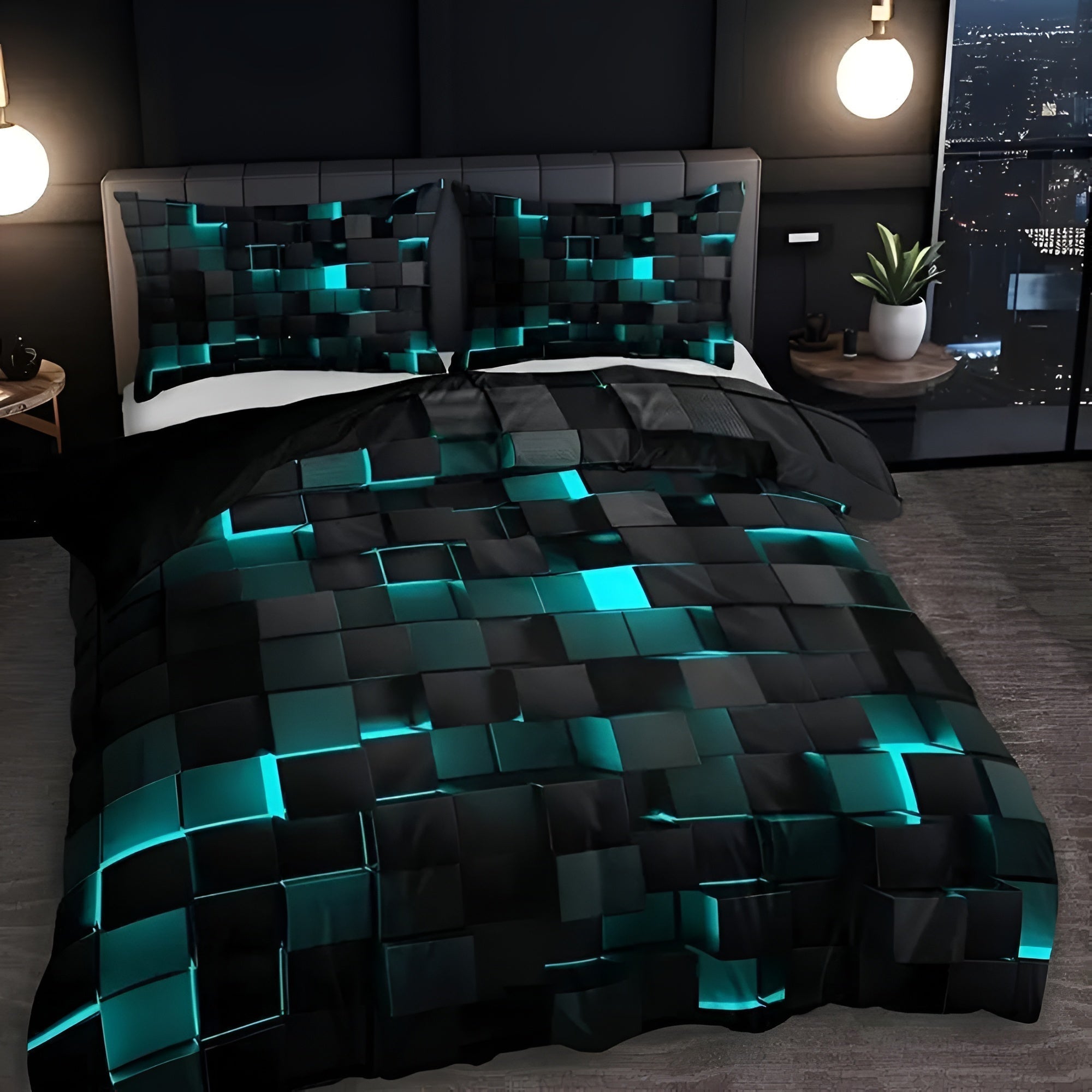 LUMINOUS GRID - Neon 3D Duvet Cover Set with Pillowcases