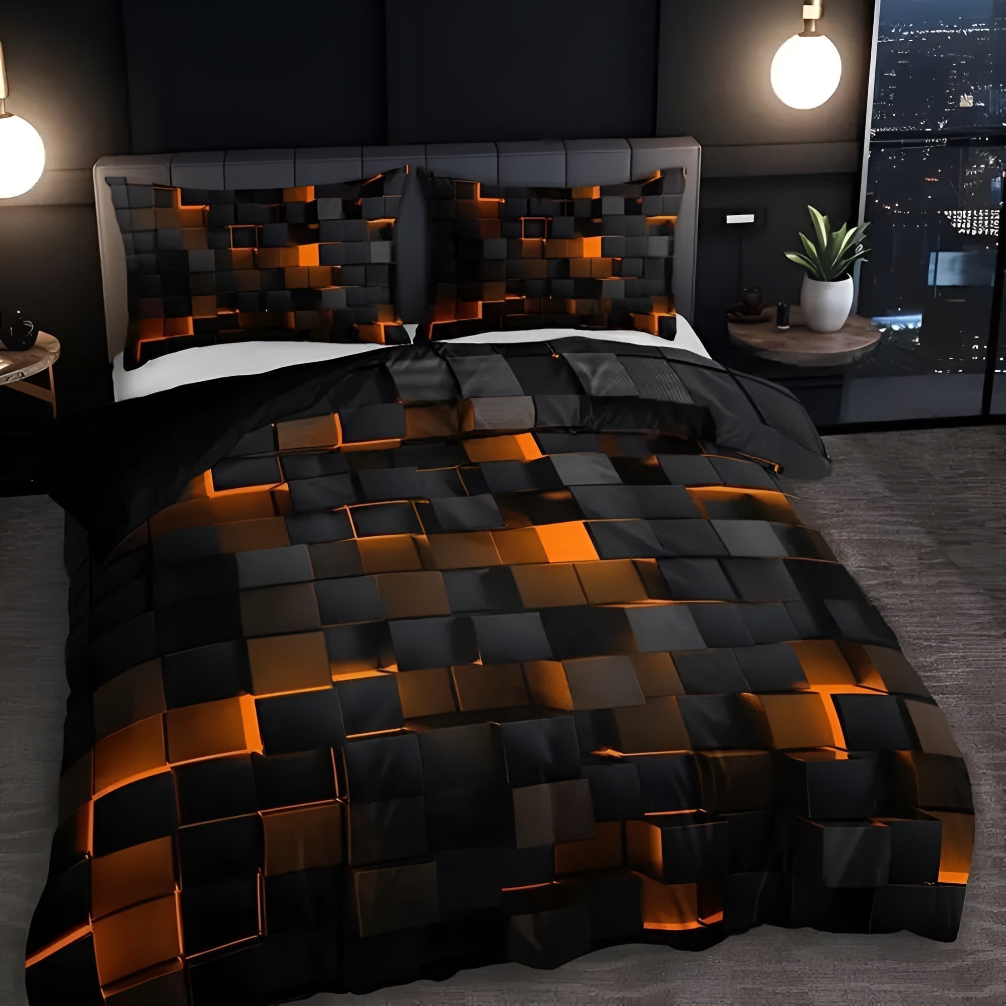 LUMINOUS GRID - Neon 3D Duvet Cover Set with Pillowcases