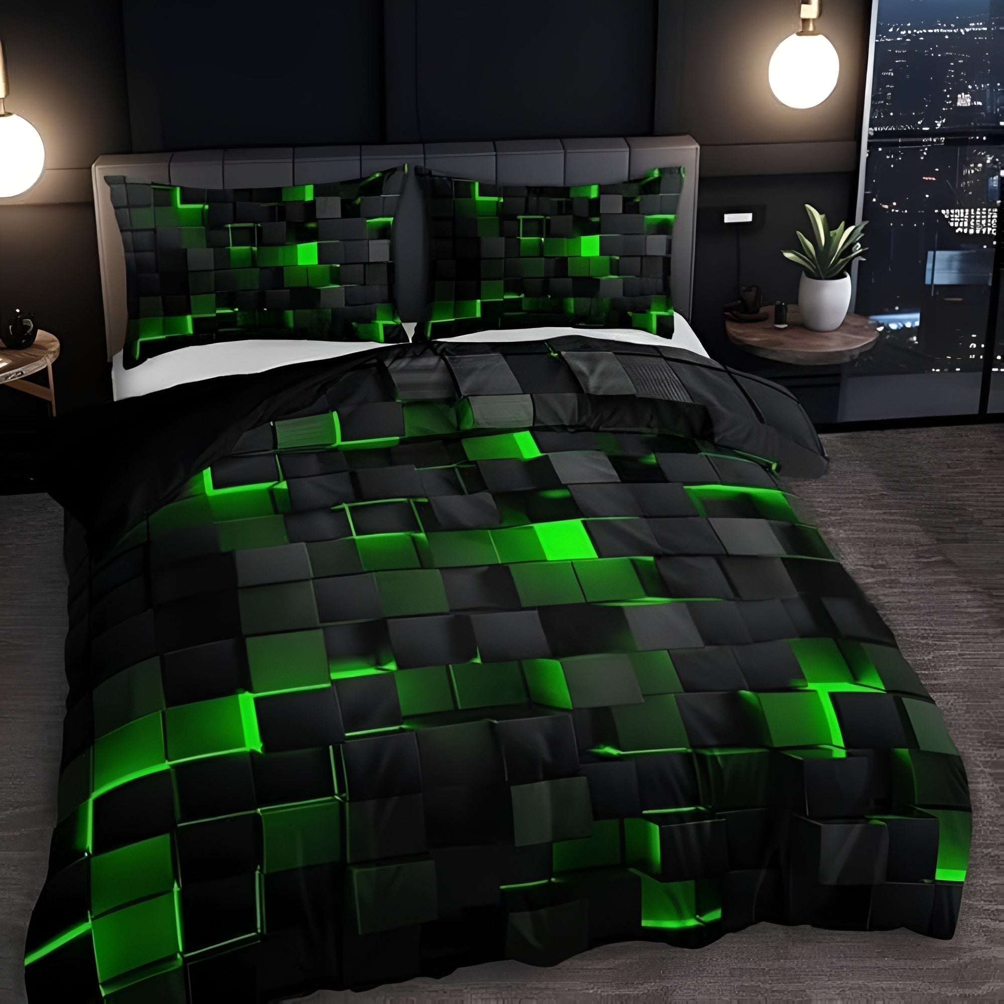 LUMINOUS GRID - Neon 3D Duvet Cover Set with Pillowcases