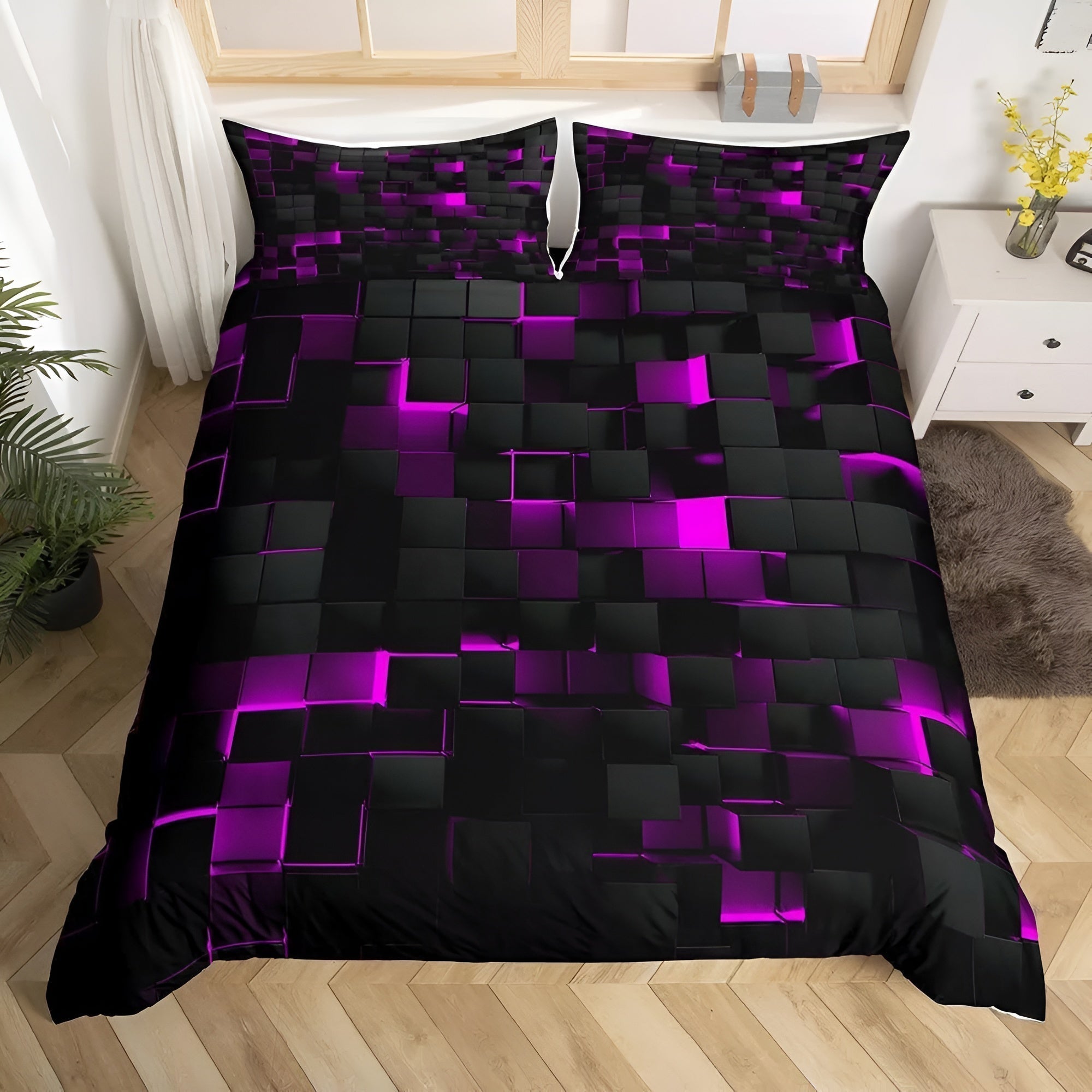 LUMINOUS GRID - Neon 3D Duvet Cover Set with Pillowcases
