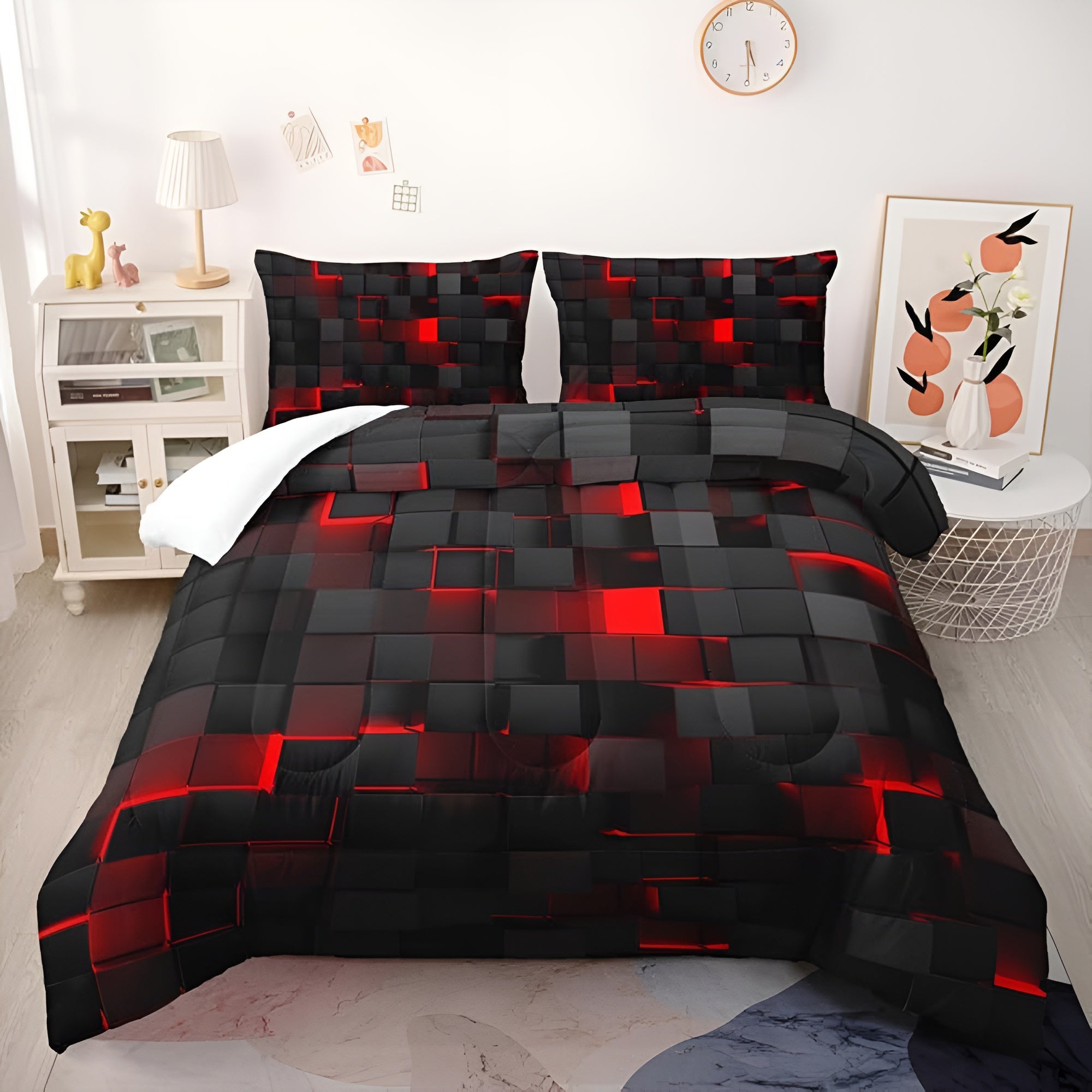 LUMINOUS GRID - Neon 3D Duvet Cover Set with Pillowcases