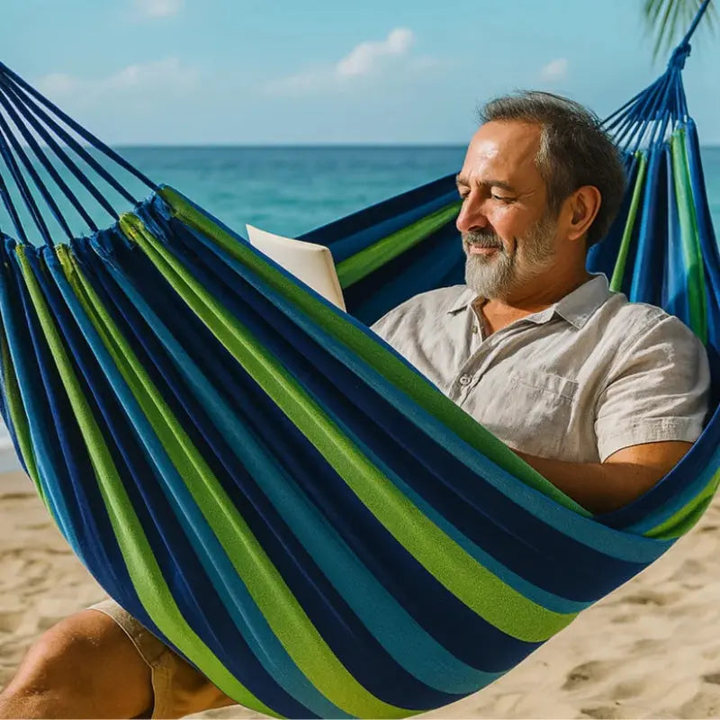 Striped Hammock with Non-Slip Bottom – 260 × 150 cm, Foldable Design