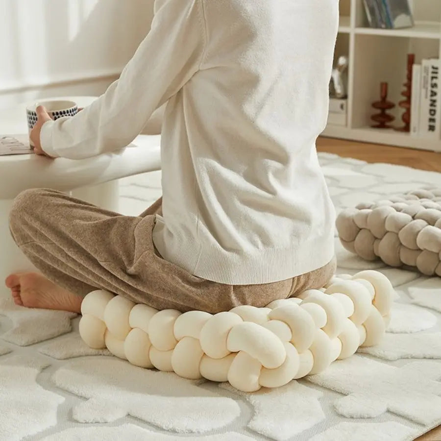 Decorative Cushion with Woven Knot Design – Soft Pillow for Home