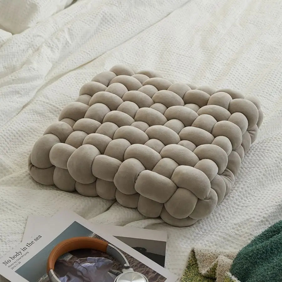 Decorative Cushion with Woven Knot Design – Soft Pillow for Home