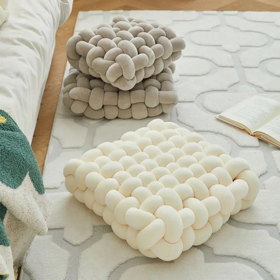 Decorative Cushion with Woven Knot Design – Soft Pillow for Home