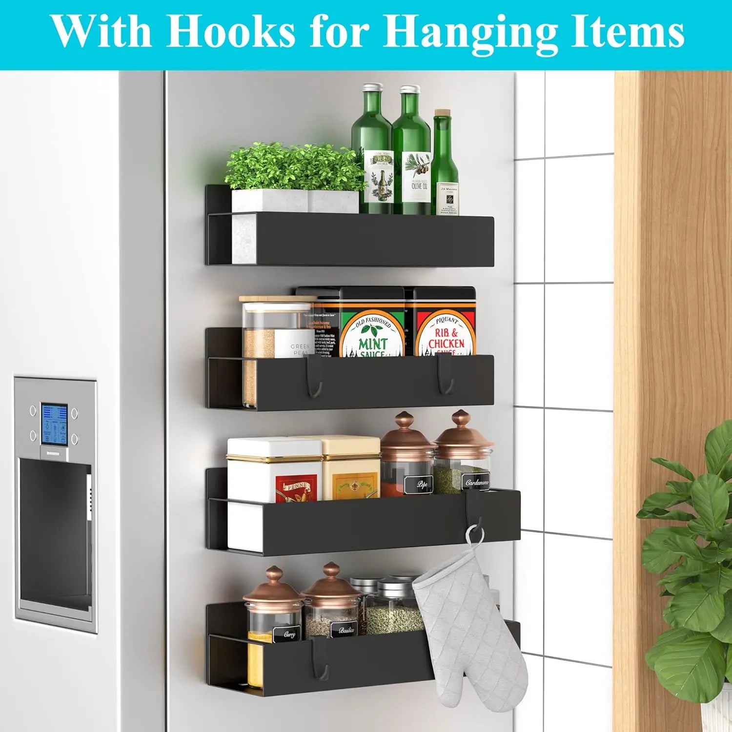 Magnetic Spice Rack Set – 4 Pieces, Powder Coated, No Drilling Needed