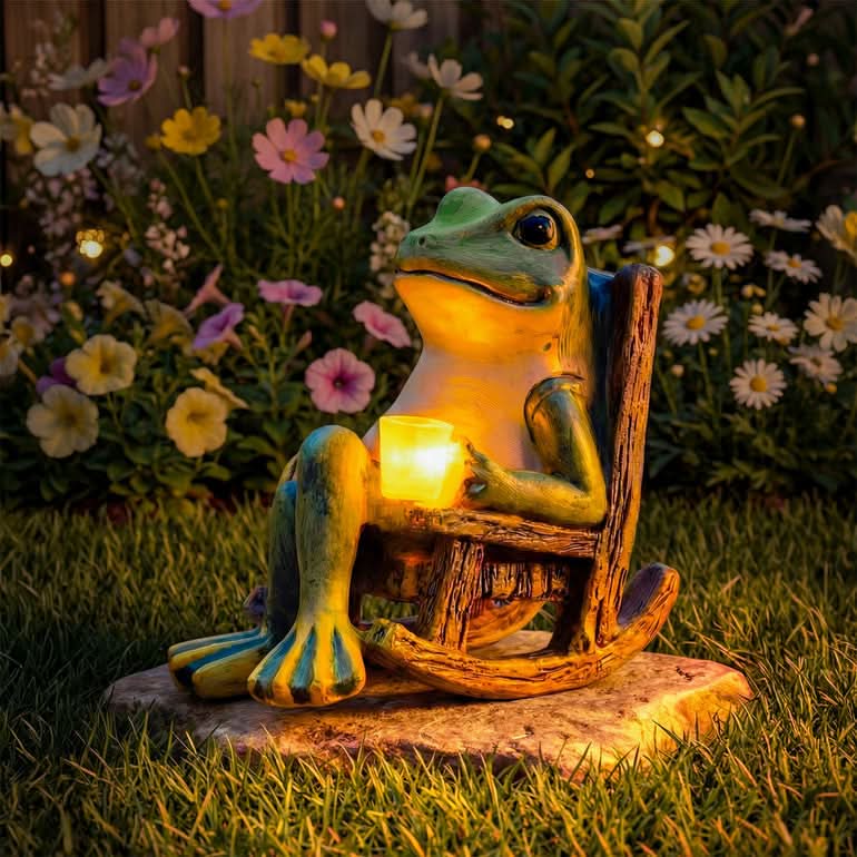 Garden Frog Sculpture with Automatic Light Feature