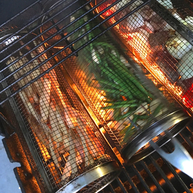 Stainless Steel 360° Rotating Cooking Basket for Grilling