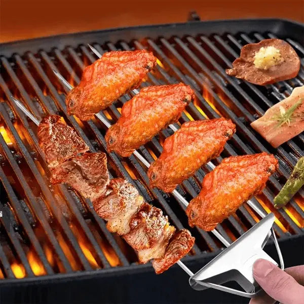 Set of 3 Stainless Steel Skewers with Cleaning Scraper