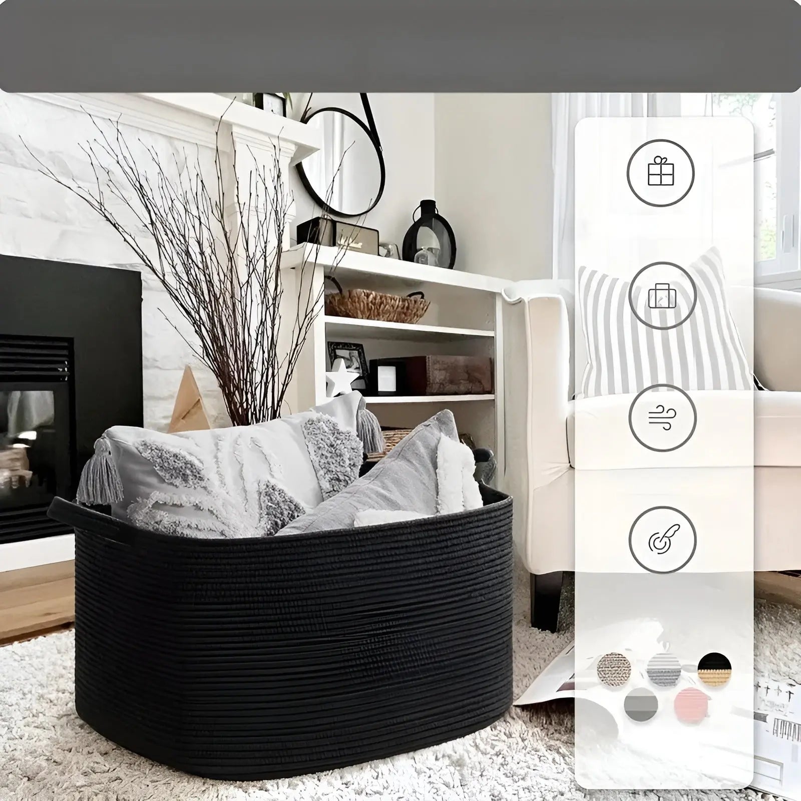 Storage Basket Made of Cotton Rope – Woven Design with Easy Grips