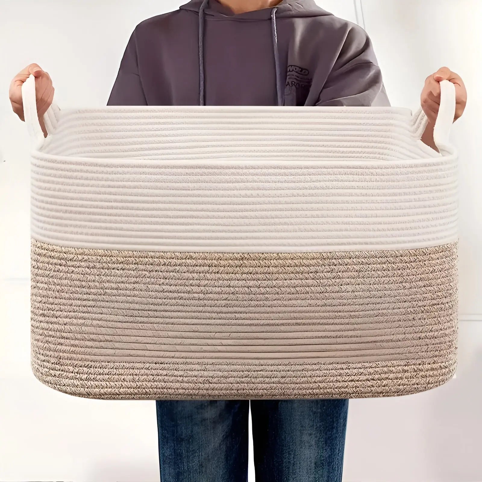 Storage Basket Made of Cotton Rope – Woven Design with Easy Grips