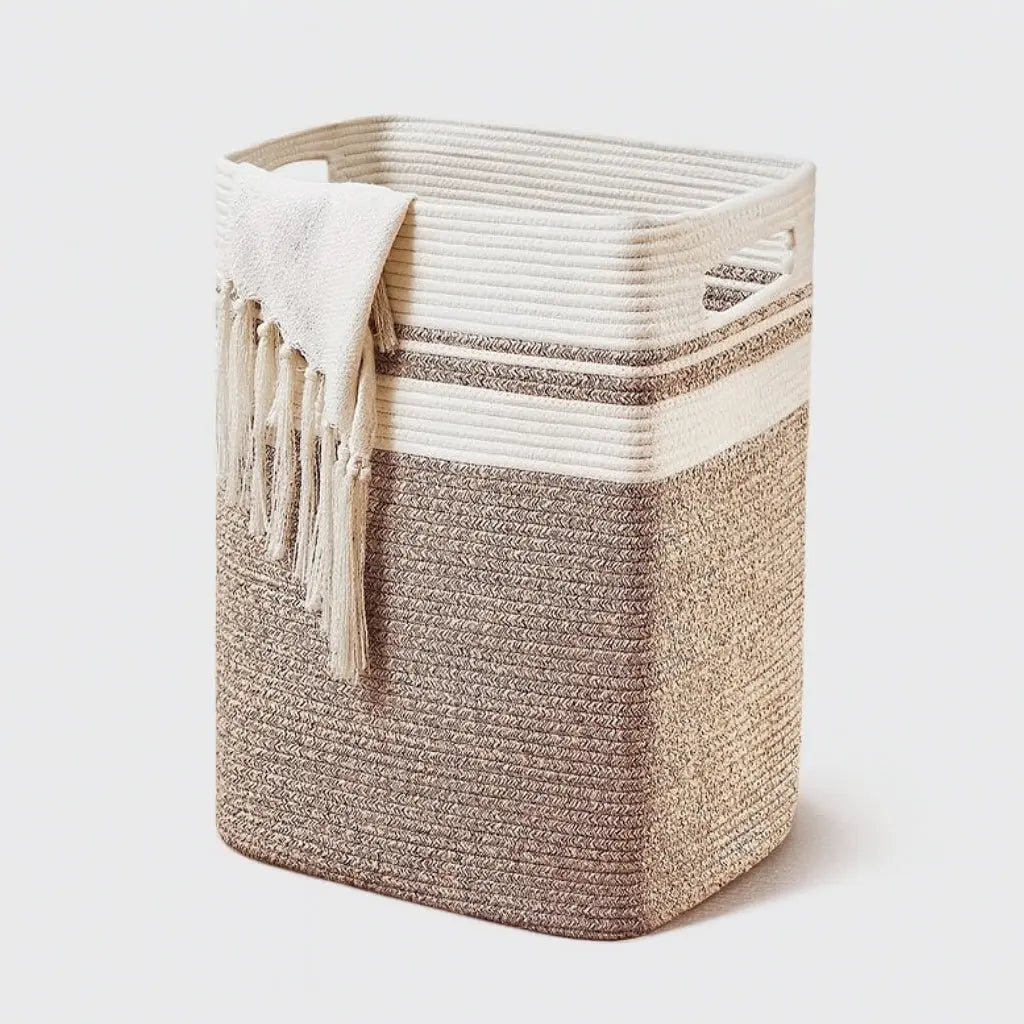 Spacious Woven Laundry Basket in Cotton Rope with Carrying Handles