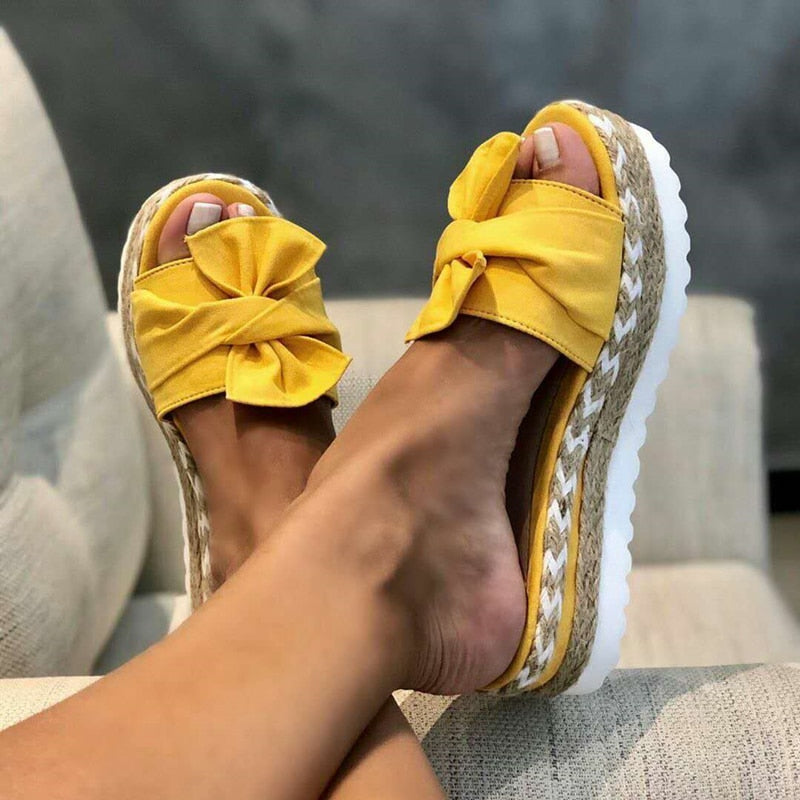 Wedge Heel Sandals for Women with Bow Detail