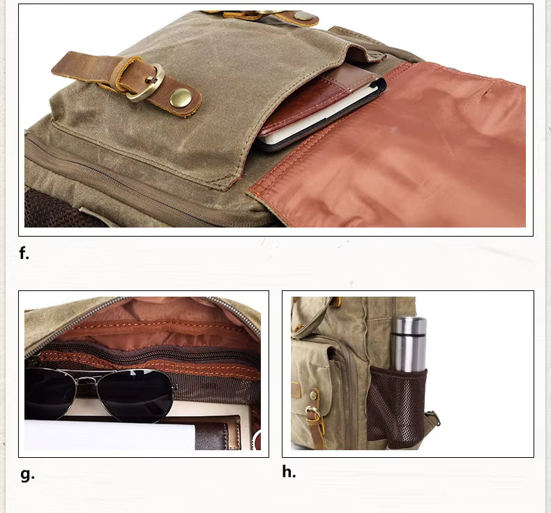 Water-Resistant Waxed Canvas Backpack for DSLR and 15-Inch Laptop
