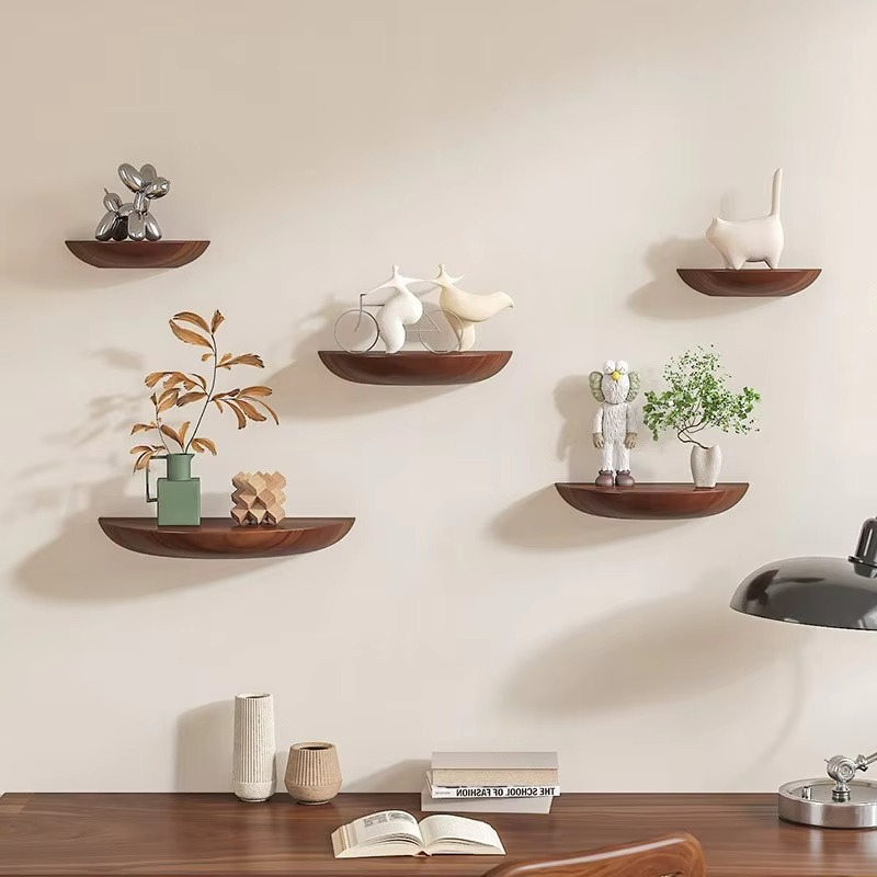 Curved Wooden Floating Shelf – Elegant Wall-Mounted Organizer