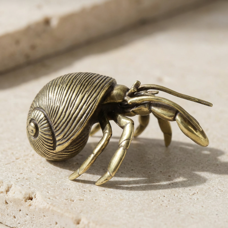 Coastal Elegance - Handcrafted Brass Hermit Crab Sculpture