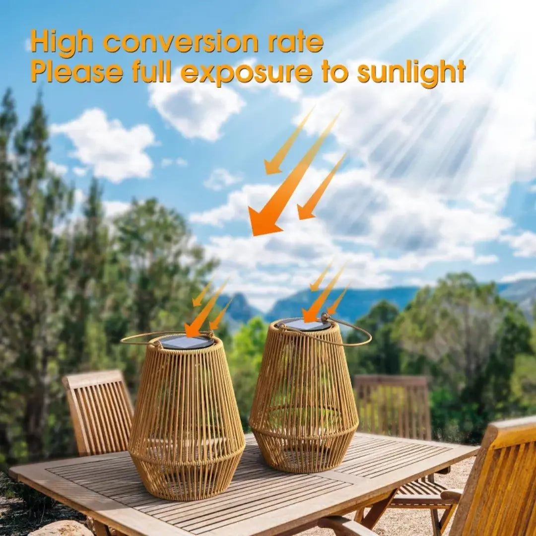 Waterproof LED Garden Lantern with Rattan Design – Solar Powered Light