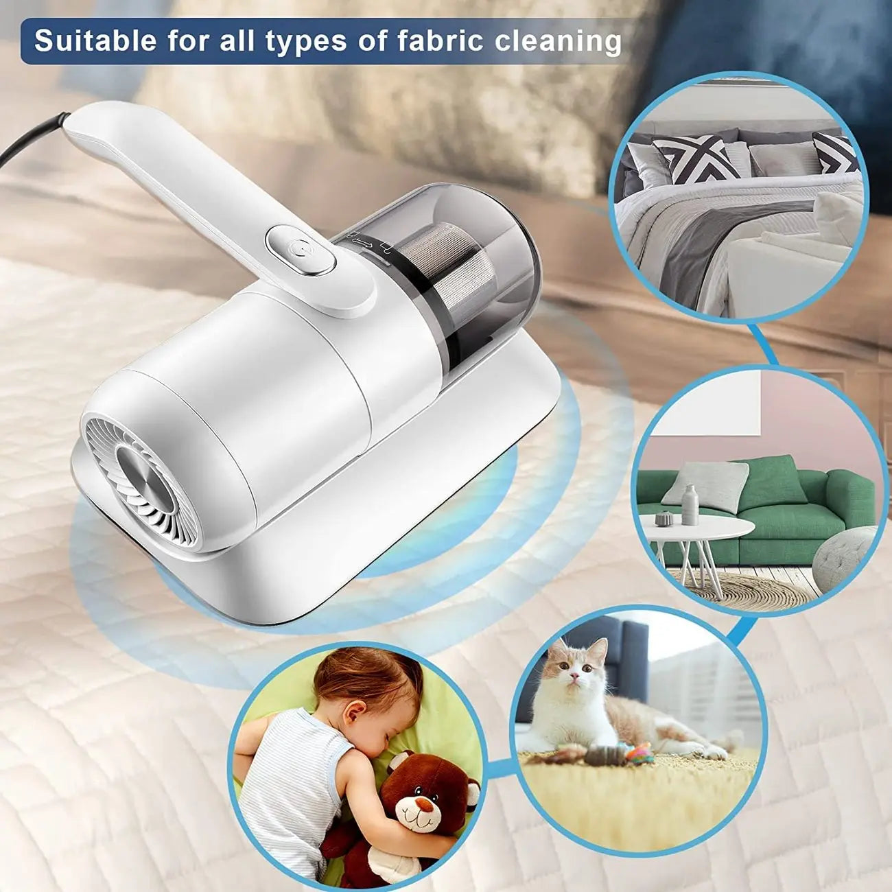 Fabrics Handheld Vacuum – Eliminates Dust Mites from Bed and Sofa