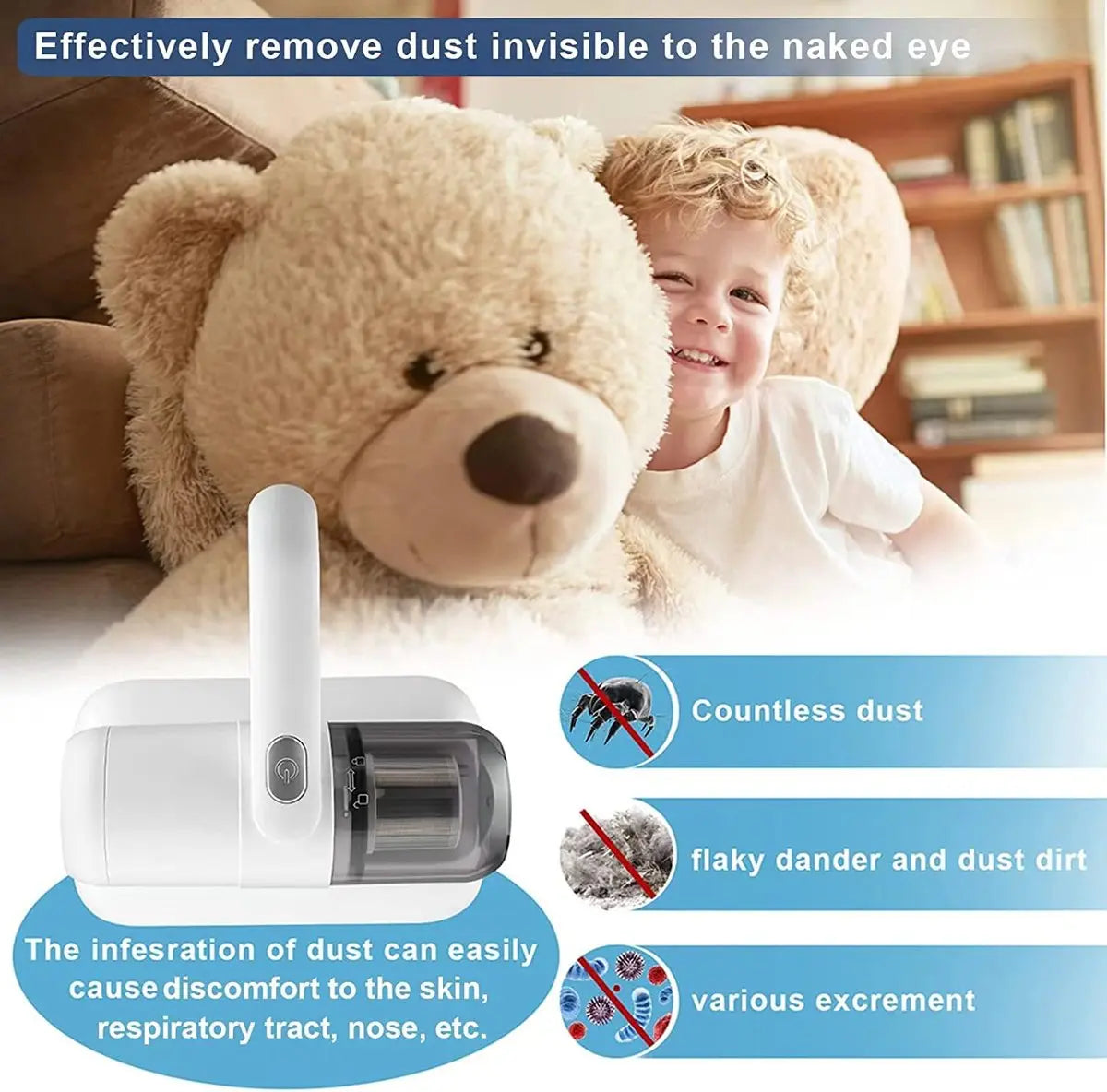 Fabrics Handheld Vacuum – Eliminates Dust Mites from Bed and Sofa