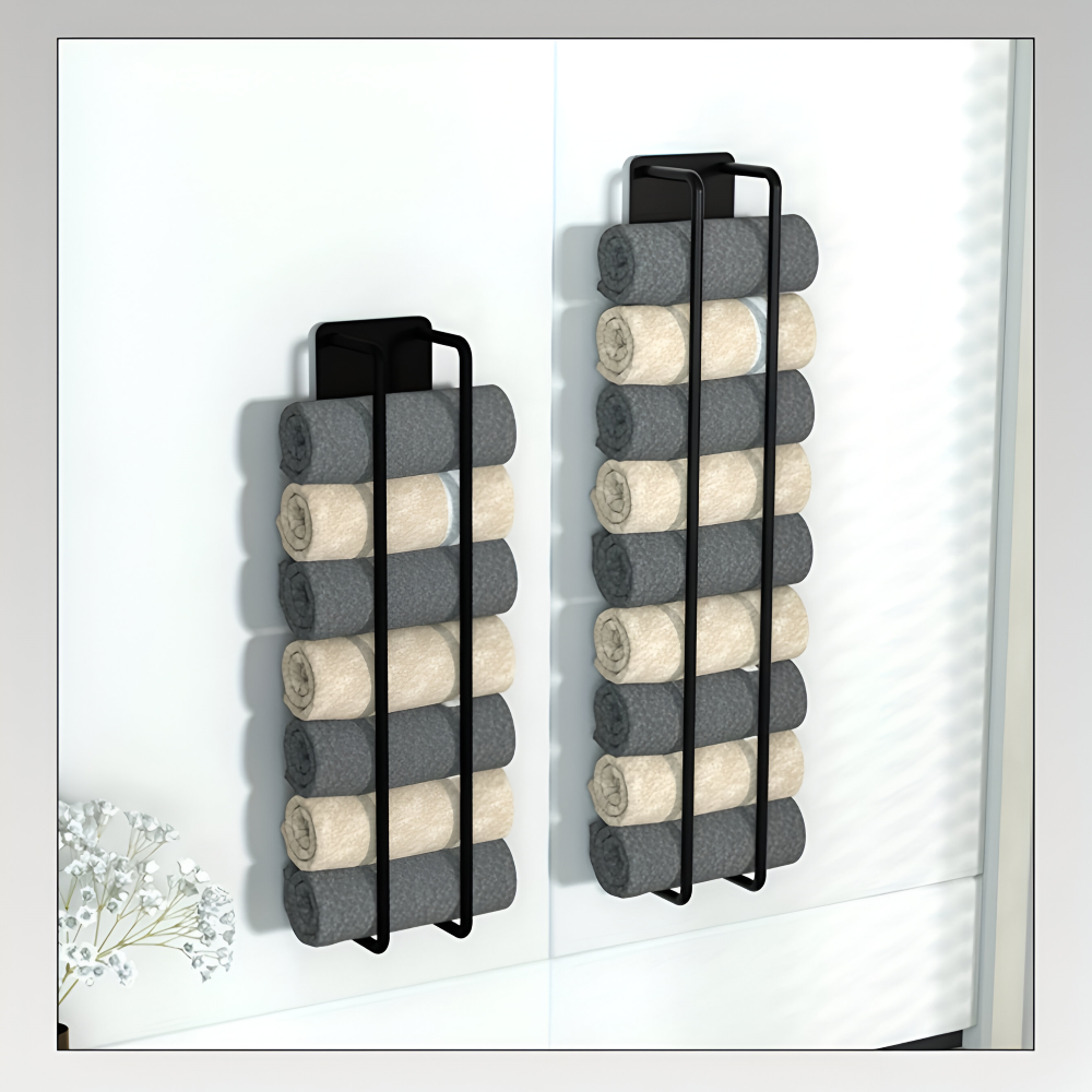 Vertical Wall Storage Towel Holder | Open Wire Basket