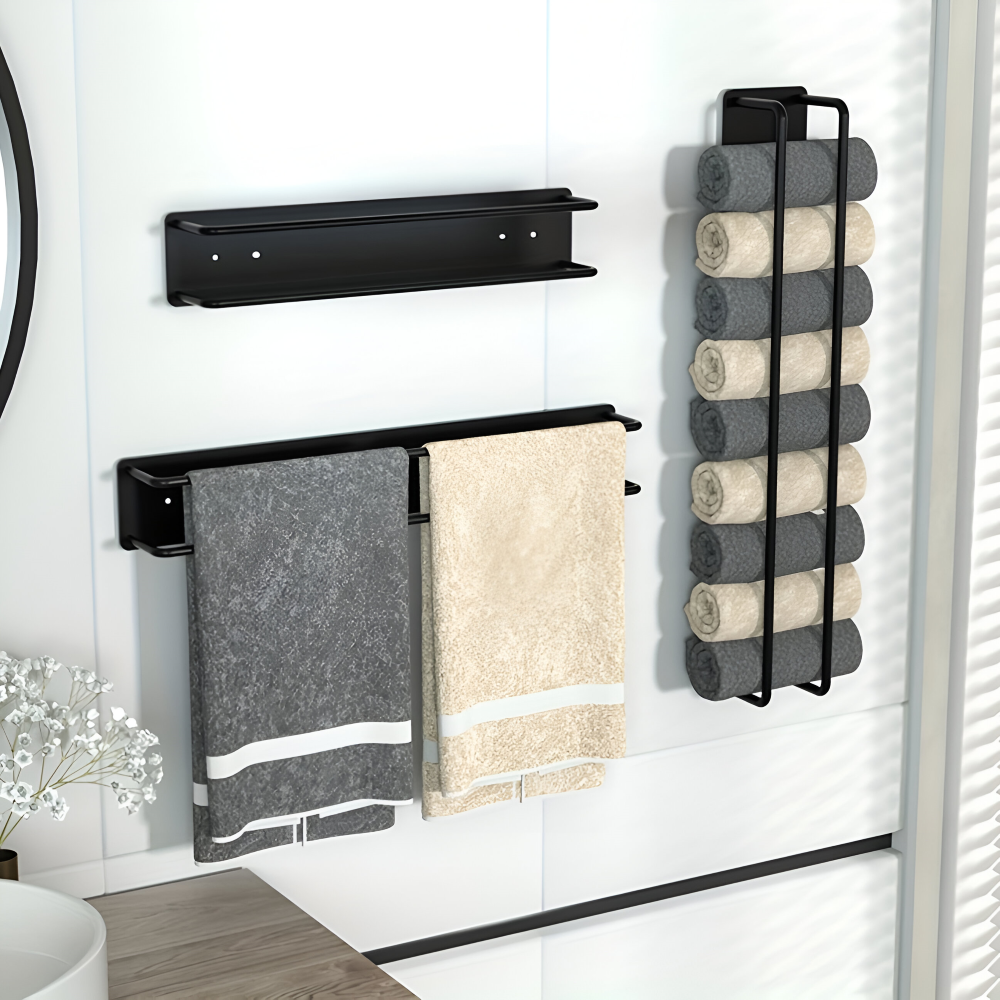 Vertical Wall Storage Towel Holder | Open Wire Basket