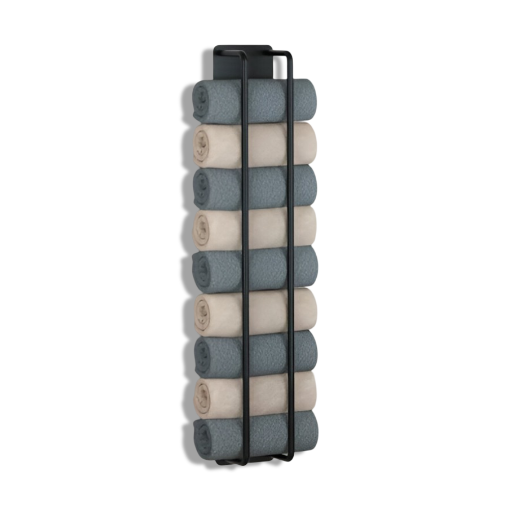 Vertical Wall Storage Towel Holder | Open Wire Basket