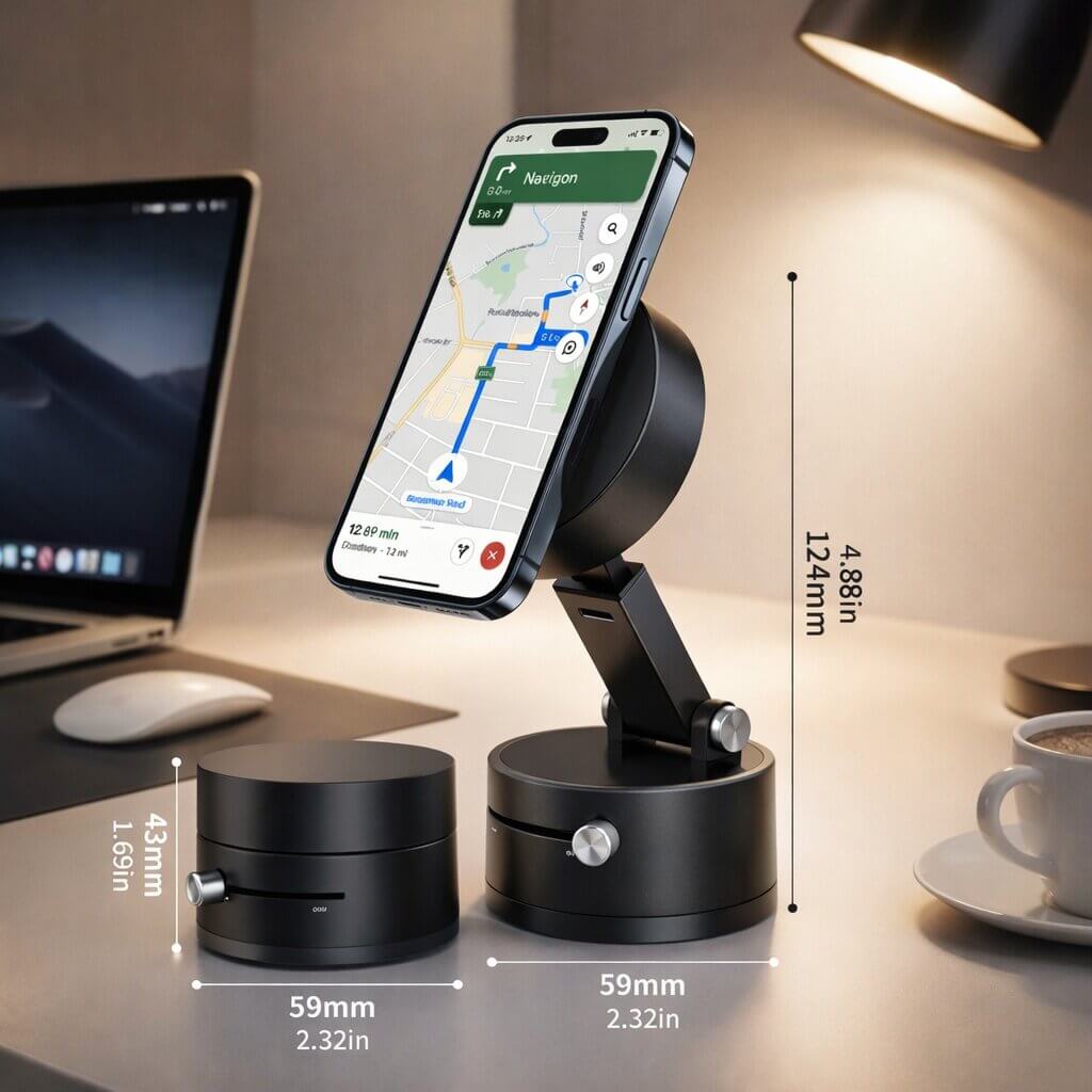 Car Phone Mount with Suction Cup | Magnetic Grip | Adjustable and Foldable