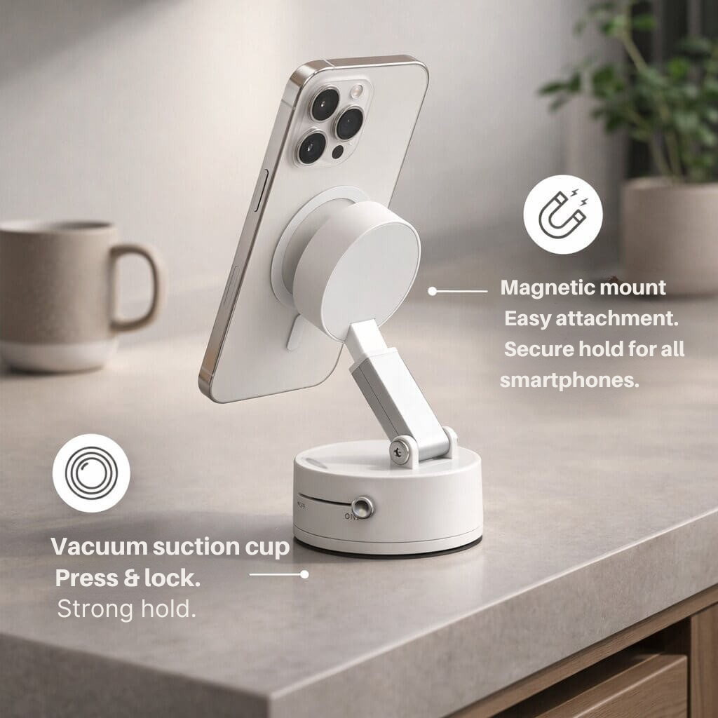 Car Phone Mount with Suction Cup | Magnetic Grip | Adjustable and Foldable