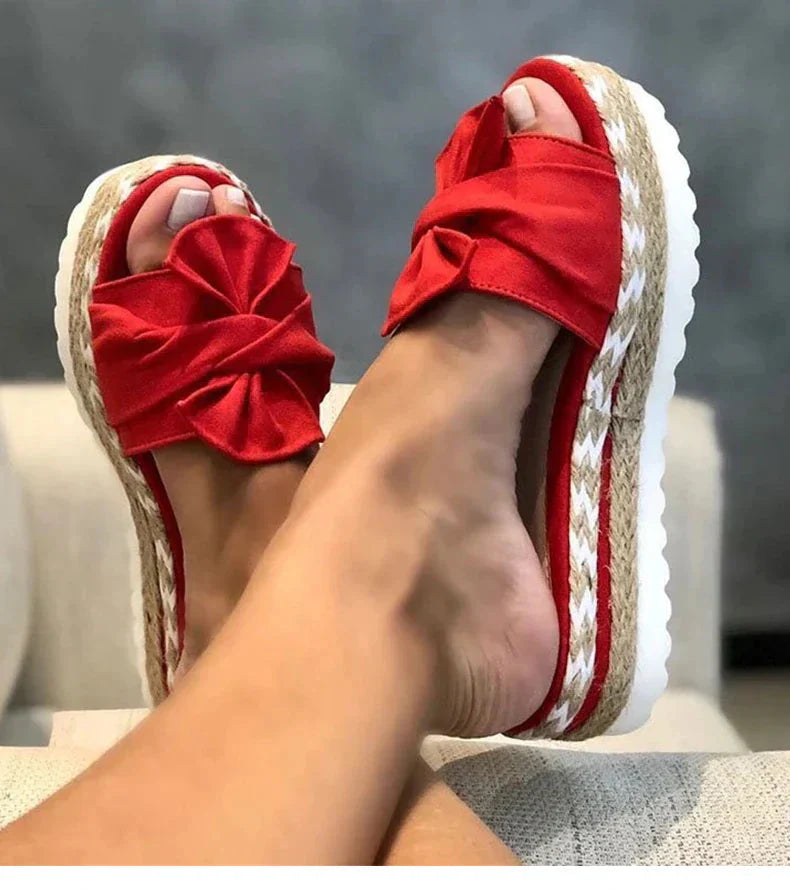 Wedge Heel Sandals for Women with Bow Detail