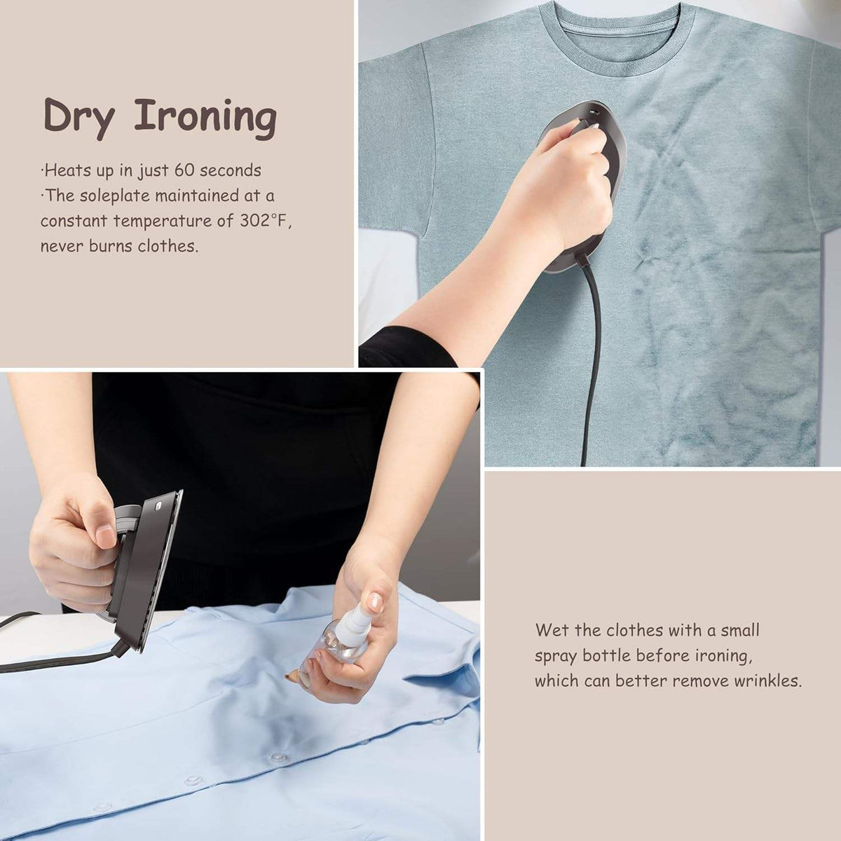 Compact Travel Iron – Quick Heating for Dry and Steam Pressing