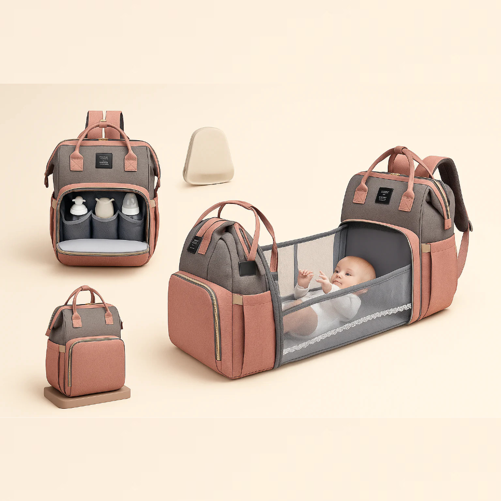 Diaper Bag for Babies with Collapsible Crib Feature