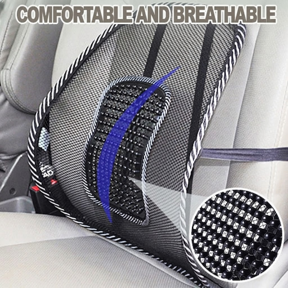 Back Support Cushion for Car with Breathable Mesh and Massage Beads