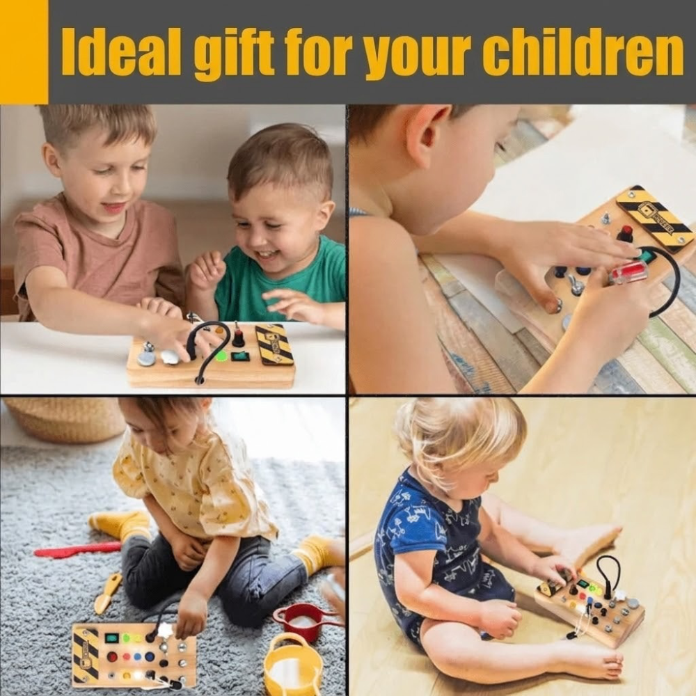 Wooden Sensory Activity Board with LED Lights – Montessori Busy Board Toy