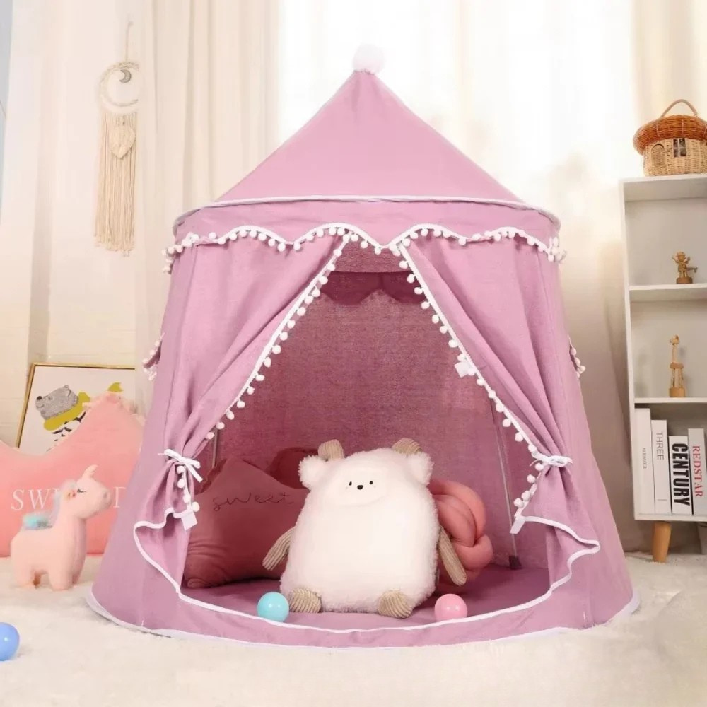 Children's Canvas Teepee Tent with Wooden Frame and Cotton Material