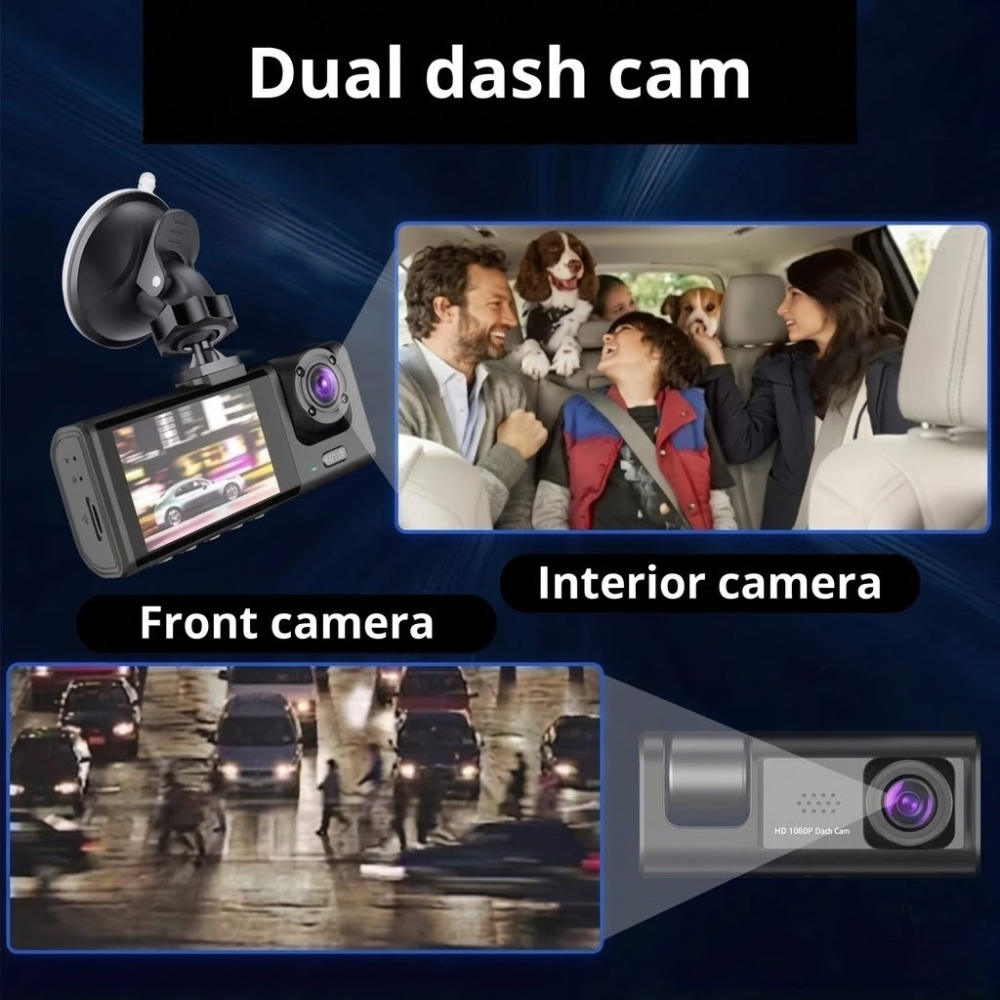 Car Dual Camera Dashcam for Front and Cabin Recording