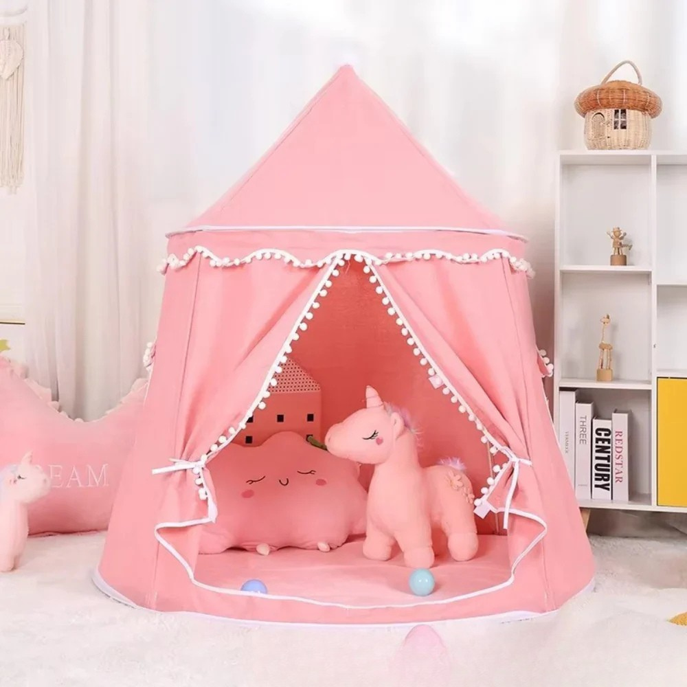 Children's Canvas Teepee Tent with Wooden Frame and Cotton Material