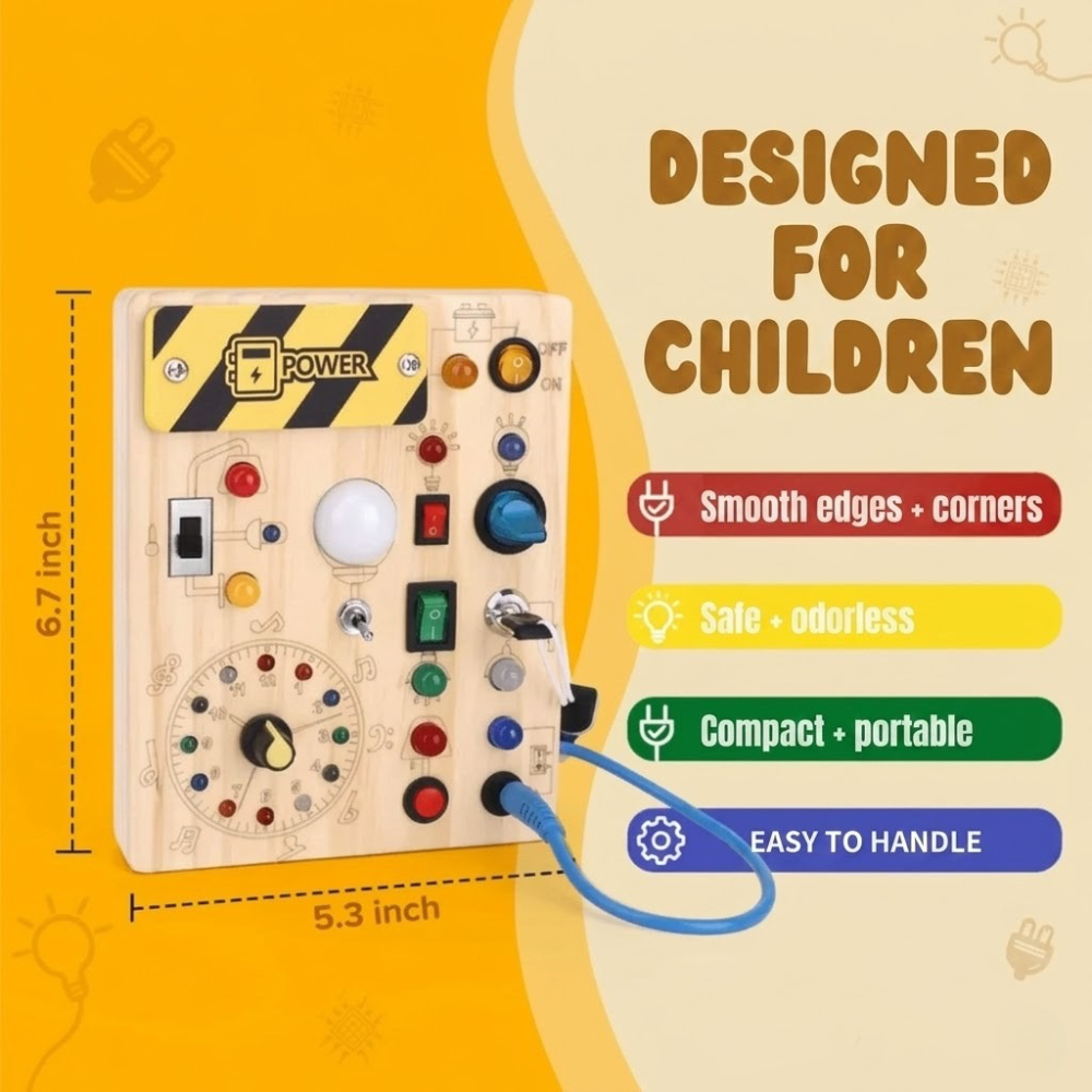 Wooden Sensory Activity Board with LED Lights – Montessori Busy Board Toy