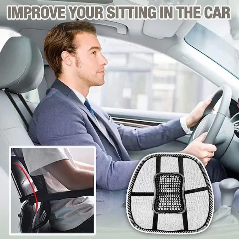 Back Support Cushion for Car with Breathable Mesh and Massage Beads