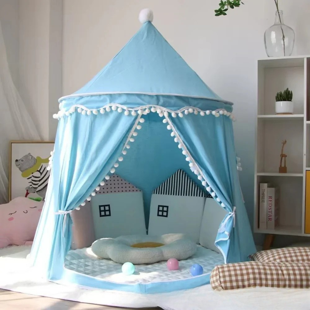 Children's Canvas Teepee Tent with Wooden Frame and Cotton Material