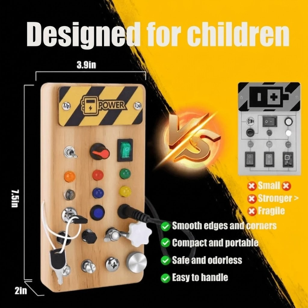 Wooden Sensory Activity Board with LED Lights – Montessori Busy Board Toy