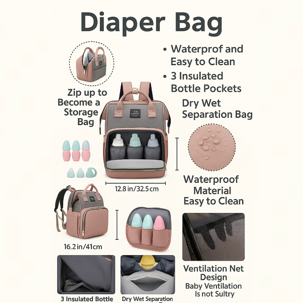 Diaper Bag for Babies with Collapsible Crib Feature