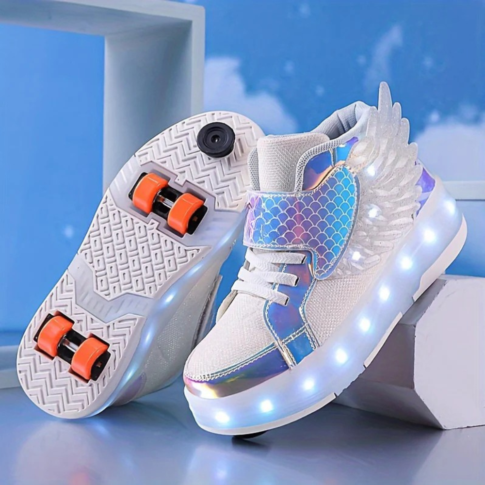 USB Rechargeable Roller Skating Sneakers with Wings for Girls and Teens